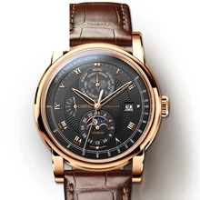 Швейцарские роскошные Брендовые Часы LOBINNI, Мужские автоматические механические часы, многофункциональные сапфировые часы с фазой Луны, мужские часы