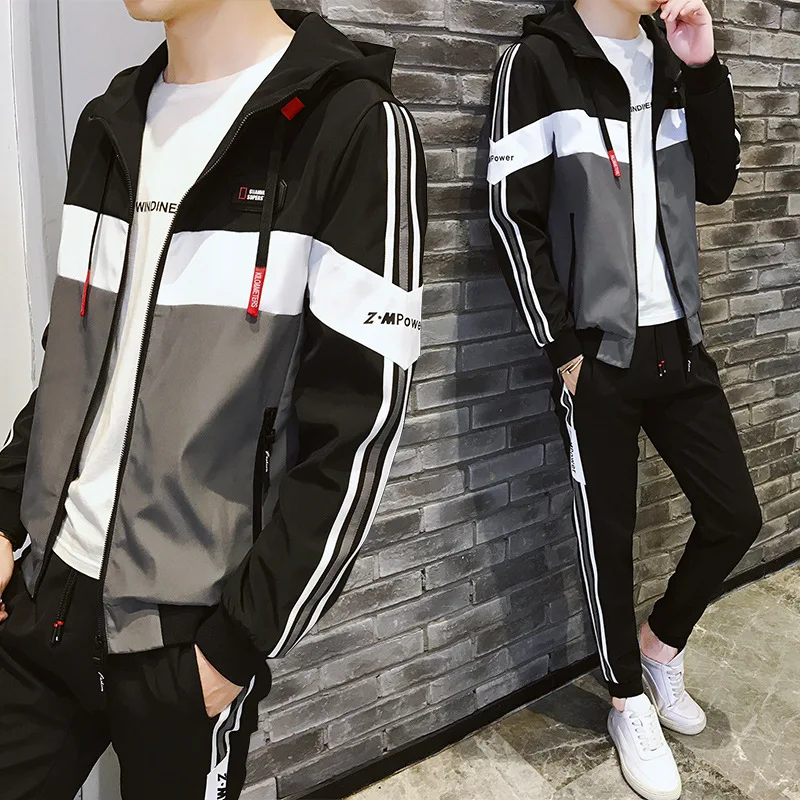 

Autumn Winter Men Sport Suit Tracksuit Quickly Dry Zip Up Hoodie Jacket+sweatpant Casual Jogger Running Outfit Set Sportswear
