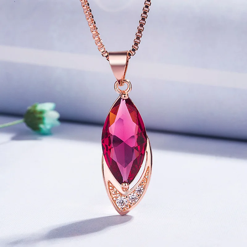 Gold color Bague Ringen Твердые 925 из стерлингового серебра, рубиновое ожерелье с 9*25 мм подвески ожерелья для женщин стерлинговые украшения серебряные оптом - Цвет камня: Gold color