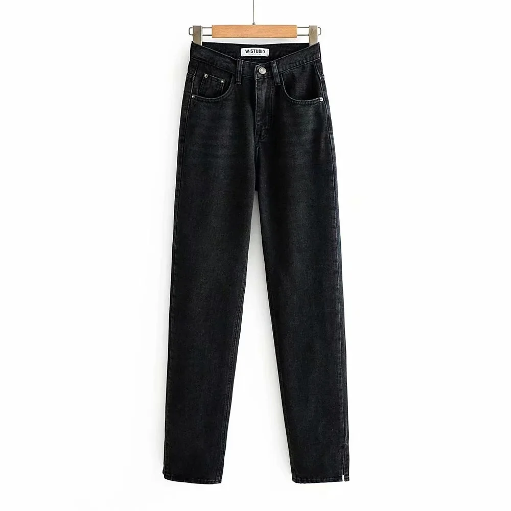 2020 Autumn Vintage High Waist Straight Floor Length Jeans Ripped Jeans Women Boyfriend Denim Pants High Street Long Trousers
