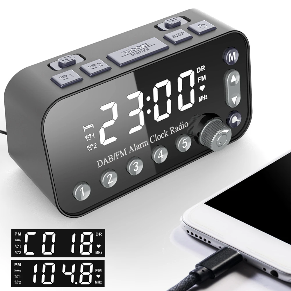 Portable Dab Fm Radio Music Player Digital Alarm Clock With Led Large Display Screen Dual Usb Port For Indoor Outdoor Activity Radio Aliexpress
