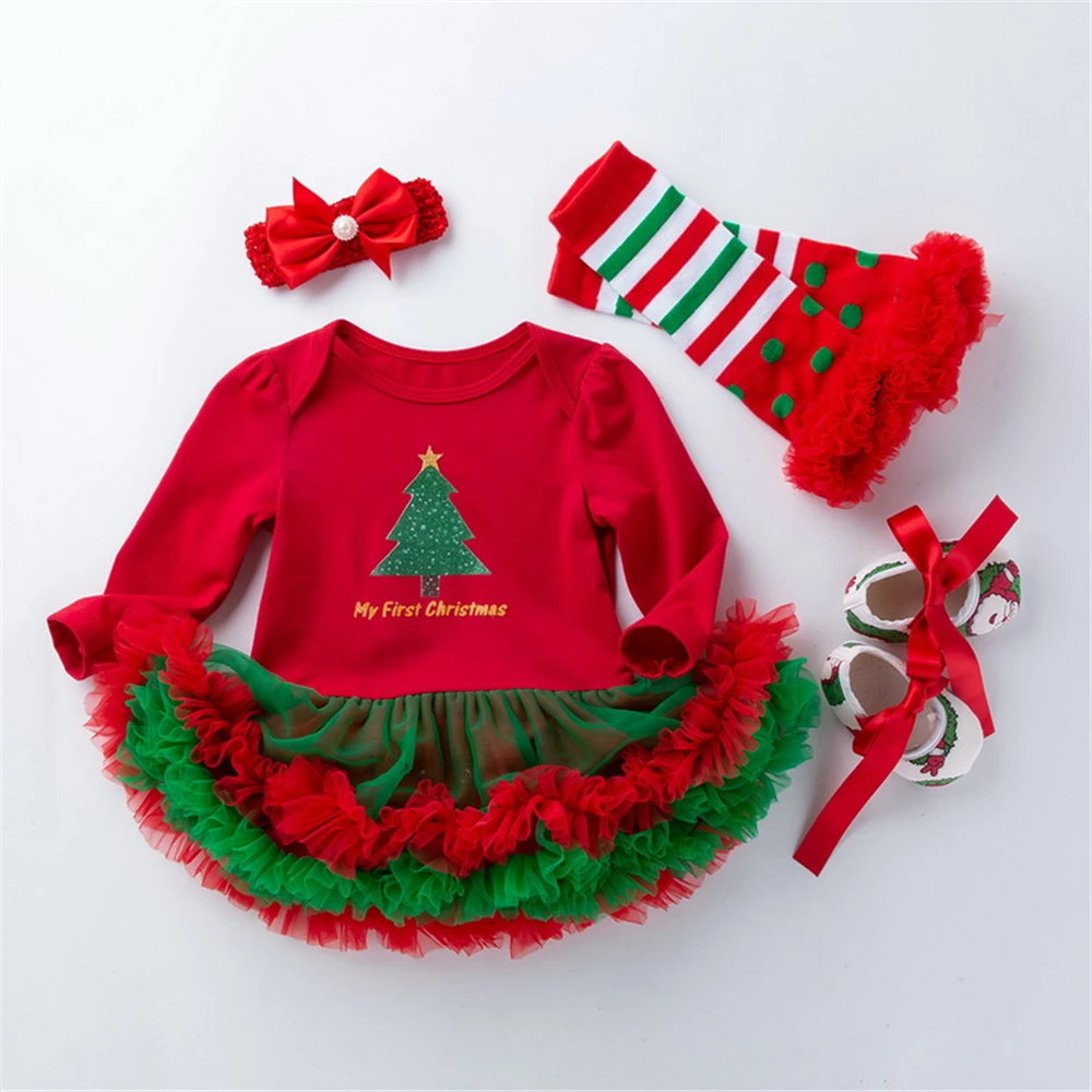 MoneRffi/Рождественская шляпа декоративный детское платье юбка с длинными рукавами одежда для малышей из четырех предметов, Рождественский