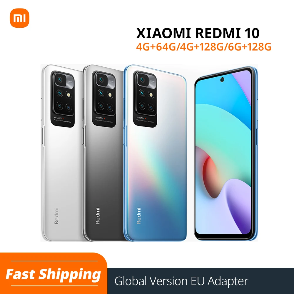 Xiaomi-teléfono inteligente Redmi 10, versión Global, cámara cuádruple ia de 50MP, 90Hz, FHD, pantalla MediaTek, Helio G88, ocho núcleos, batería de 5000mAh 1