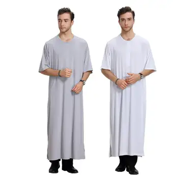 Jubba Thobe Muslim Dress Kaftan Dubai Short Sleeves Summer White Thobes Islamic Homme Clothing Islamic Clothing Men Robes SL1381