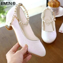 

Child Princess Shoes Leather For Girls High Heels Sequins Wedding Party Kids Dress Fashion Sandals Dance Pearles Summe