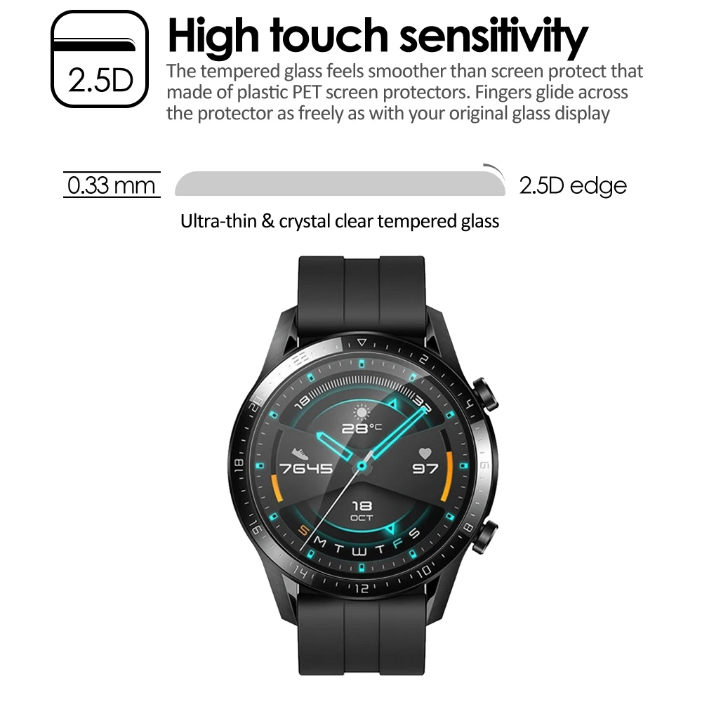 10 шт., закаленное стекло для huawei Watch GT 2, защита экрана 9 H, прозрачная защитная пленка против царапин, небьющаяся ультратонкая