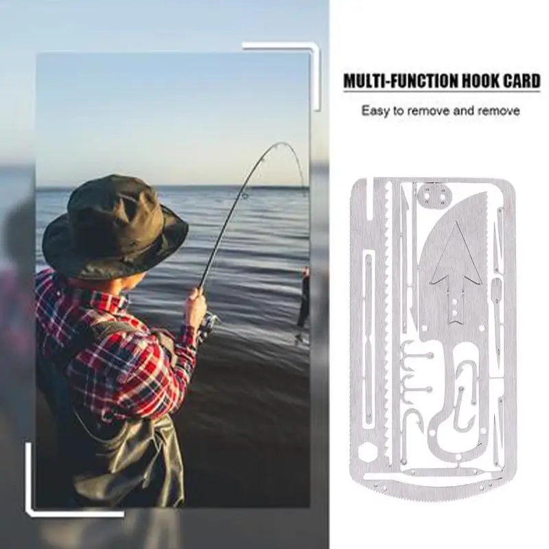 22 in 1 Outdoor Edc Tools Portable Fishing Gear Hook Tool Function Multi Accessories Card Tackle Tools Survival Card Fishin