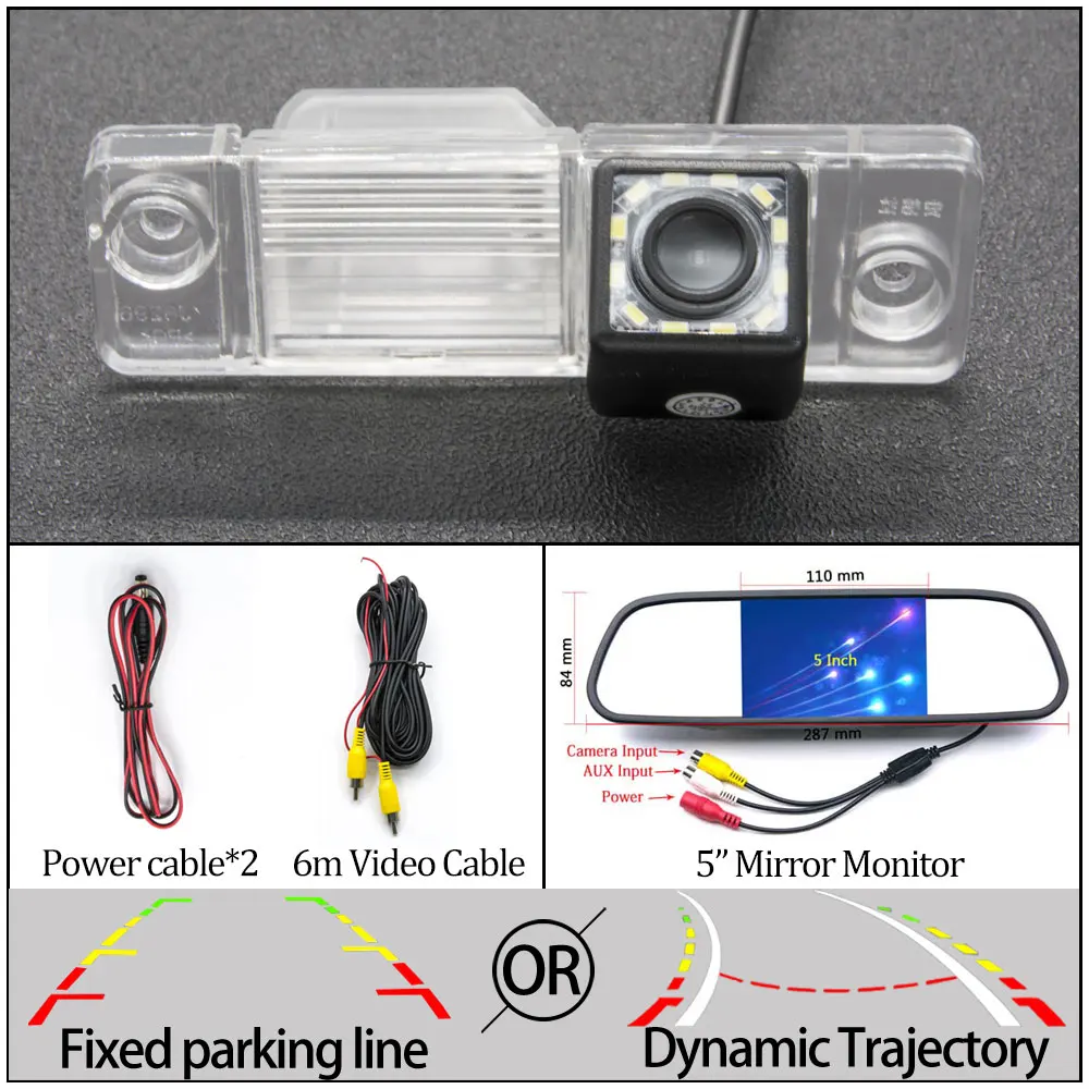 Фиксированный или динамическая траектория заднего вида Камера для Opel Antara 2007 2008 2009 2010 2011 2012 2013 автомобильный парковочный монитор - Название цвета: 12LED N 5 in Mirror