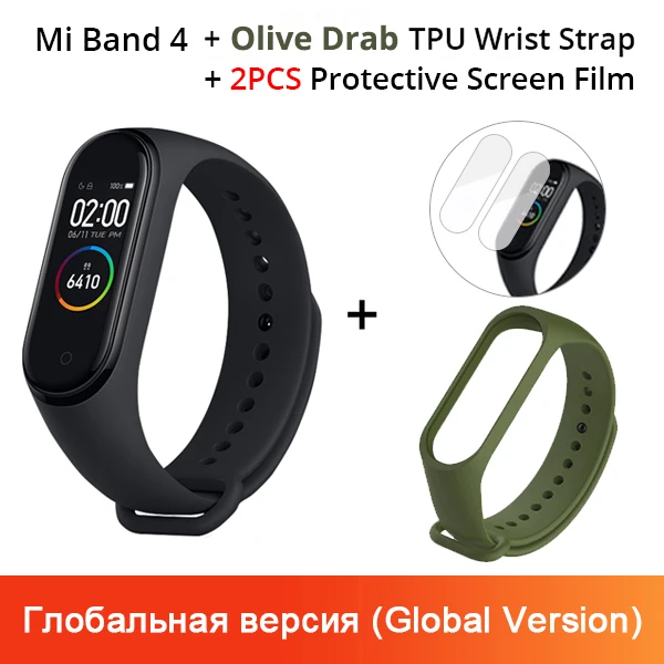 Xiaomi mi-браслет 4 смарт-браслет 3 AMOLED цветной экран mi Band 4 пульсометр фитнес Bluetooth Спорт 50 атм водонепроницаемый смарт-браслет - Цвет: Add Olive Drab Strap