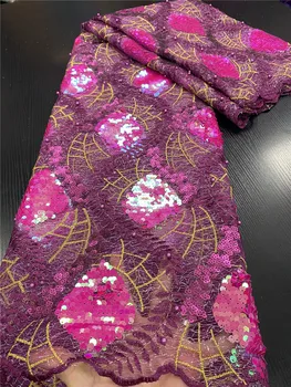 

XIYA African Sequins Lace Fabric Embroidered Nigerian Lace Fabrics 2020 Bridal High Quality French Tulle Lace Fabric QF3176B-6