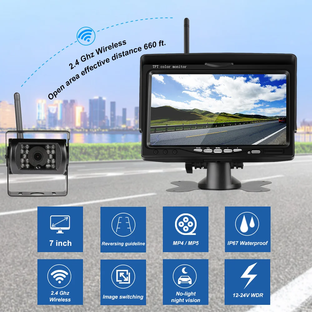 High Definition Wireless Truck DVR Car Monitor 7 CMOS IR Night Vision Reverse Backup Recorder Wifi Camera Parking System