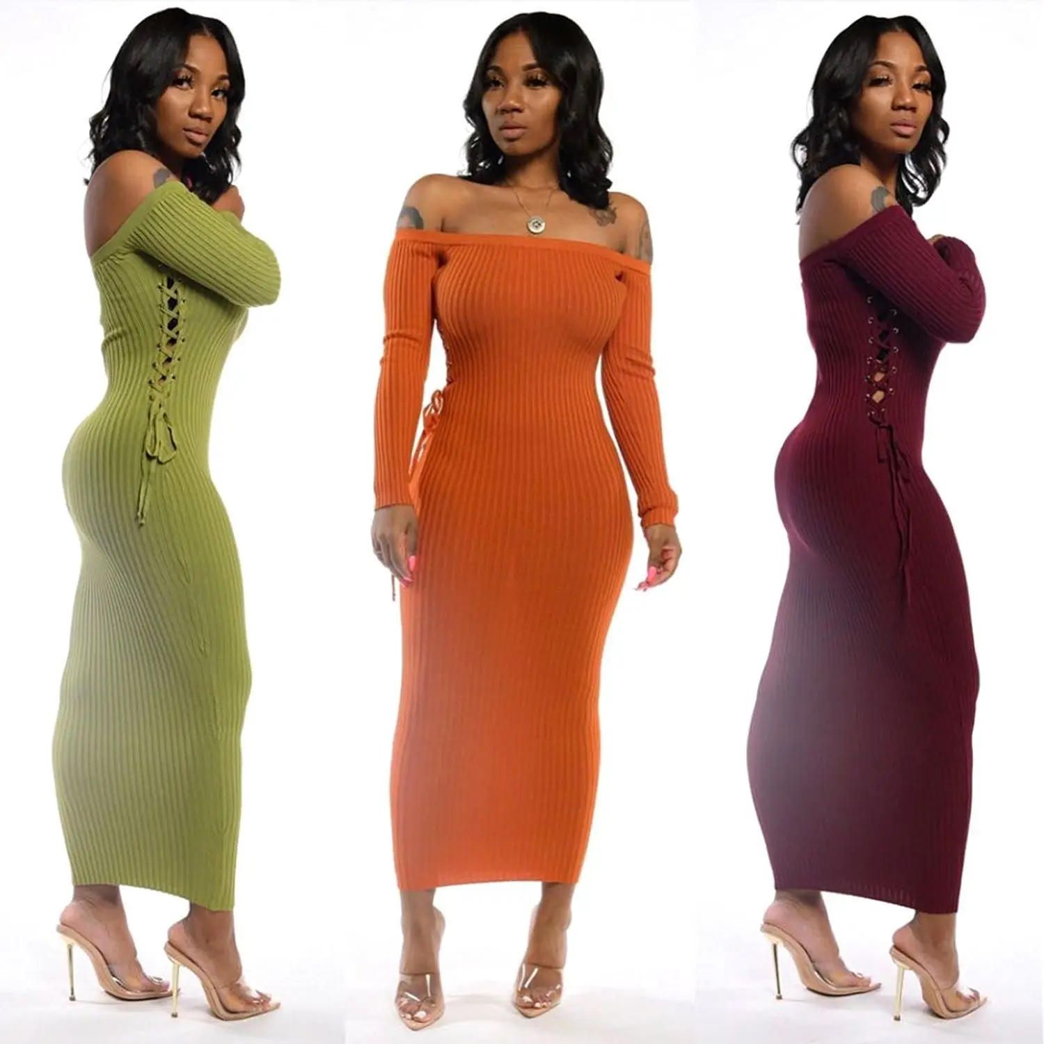 

Autumn Off Shoulder Knit Sweater Long Maxi Dress Side Grommet Slim Evening Bodycon Dresses Women Sexy Party Club Outfit Vestidos