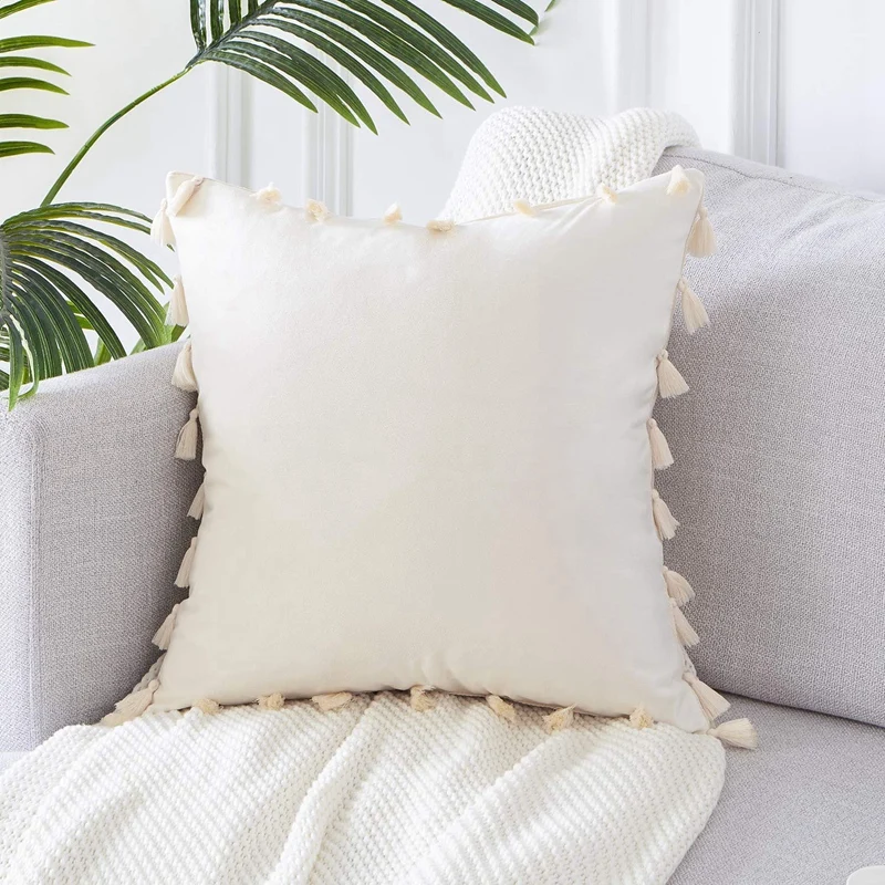 Pack of 2 Velvet Soft Solid Christmas Decorative Throw Pillow Cover with Tassels Fringe Boho Accent Cushion Case for Couch Sofa Pack of 2 Velvet Soft Solid Christmas Decorative Throw Pillow Cover with Tassels Fringe Boho Accent Cushion Case for Couch Sofa