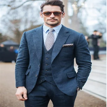 

Nuevo estilo padrino muesca solapa novio esmoquin azul hombres trajes boda mejor hombre Blazer (chaqueta + Pantalones + corbata