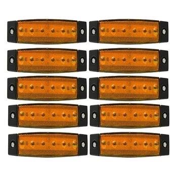 

10X 12V 6LED Side Marker Indicators Lights Lamp Truck Trailer Bus Boat (Color:Amber)