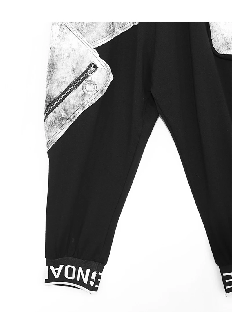 [EAM] High Elastic Waist Black Denim Split Harem Trousers New Loose Fit Pants Women Fashion Tide Spring Autumn 2020 1DA131