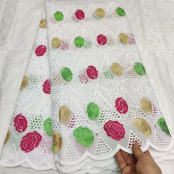 

Free shipping 5 yards Swiss voile lace in Switzerland embroidered stones french cord Nigerian cotton African dry lace fabric
