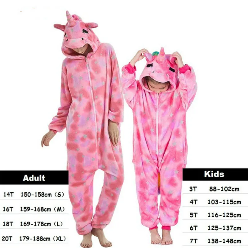 Family Matching Outfit Baby Boy Girl Pajamas Unicorn Winter Women Pyjamas Cartoon Animal Onesie Kigurumi Kids Sleepwear Jumpsuit - Цвет: Pink Star Unicorn