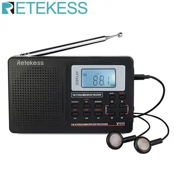 

RETEKESS V111 Full Band Radio FM Stereo/MW/SW DSP World Band Receiver with Timing Alarm Clock Portable Radio Black F9201