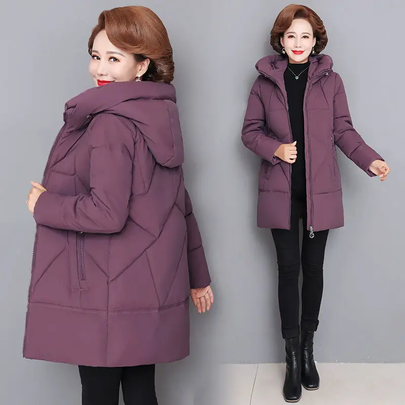 Hooded Thick Down Jacket Female 2025 New Middle Aged Mother Cotton Winter Coat Grandmother Wear Plus Size Long Parka Women 6XL