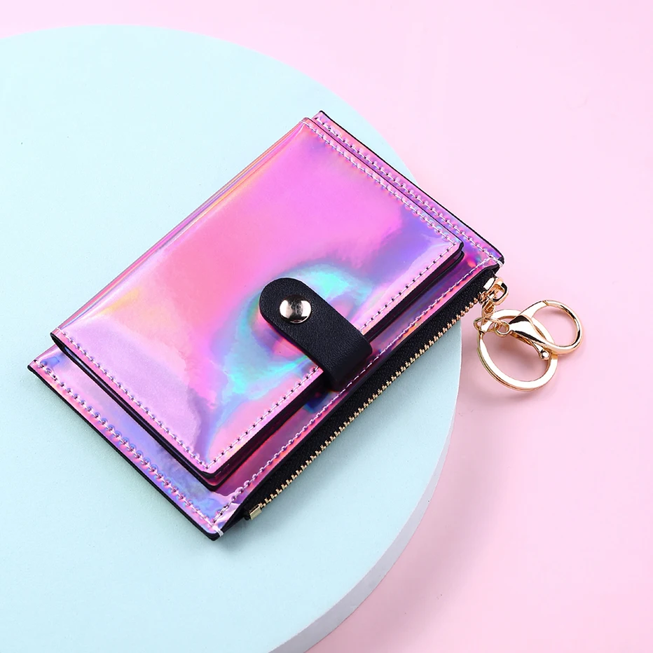 2022 New Fashion Transparent Wallet Women Short PVC Clear Korean Holographic Card Holder Female Cute Purse Coin Bags Wallets for kid 