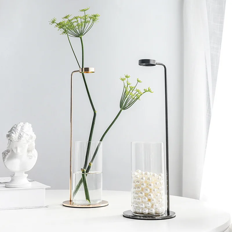 

Ins Simple Nordic Transparent Glass Vase Flower Metal Iron Flower Arrangement Single Flower Home Decoration Test Tube Glass Vase