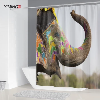 

YIMING Beautiful elephant shower curtain polyester waterproof bathroom decorative curtain with hooks can be washed 200x180cm