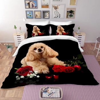 

Yi Chu Xin Cartoon Dog Bedding Sets Animal Print Duvet Cover Set with Pillowcase Kids Bedspread full size bed set