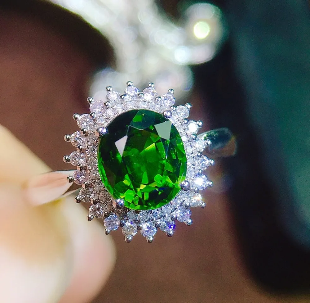 Зеленое турмалиновое кольцо 1.58ct чистое 18 К Золотое ювелирное изделие Природный зеленый турмалин драгоценные камни Бриллианты Женские кольца для женщин изящное кольцо