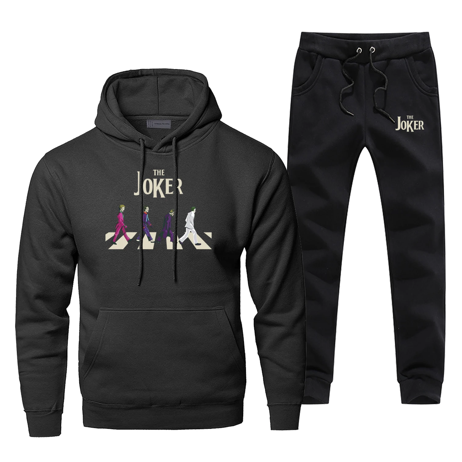 

Funny Design The Joker Line Up The Road Print Sweatshirt Men Anime Hoodies+pants 2pcs Sets Fleece Warm Sportswear Sweatpants