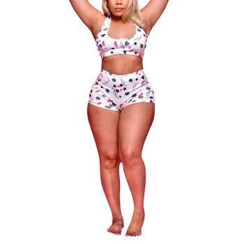 

Animal Print Vest Top+Shorts Pajama Sets Women Sleeveless Cute Cartoon Butterfly Nightwear Plus Size 2XL Sleepwear Pijamas Mujer