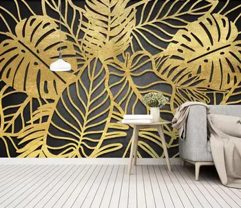 

[Self-Adhesive] 3D Golden Big Leaves 1842233 Wall Paper mural Wall Print Decal Wall Murals