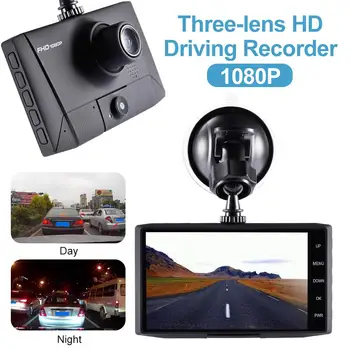 

4inch Car DVR Three-lens 1080P HD Screen Driving Recorder Camera Dashcam Video Registrars for Cars Night Vision G-Sensor Dashcam