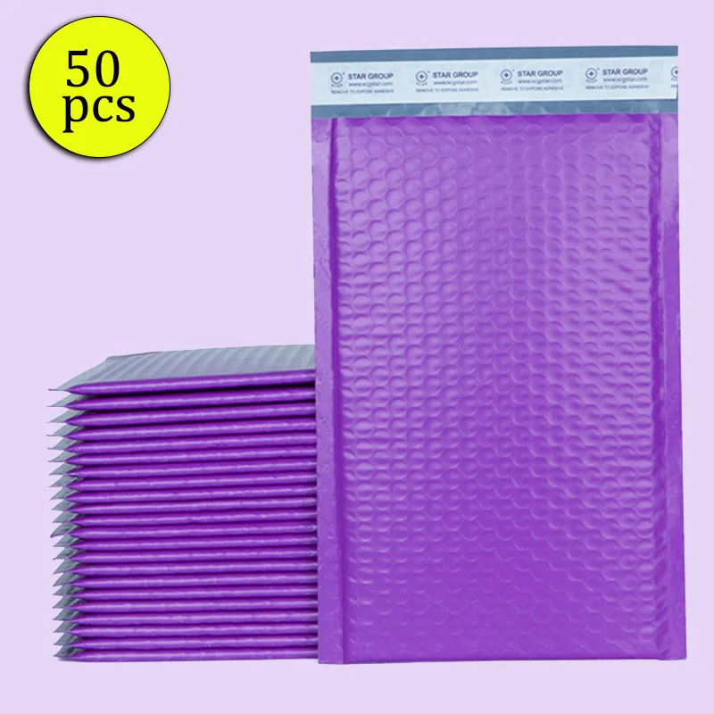 50 Pcs 4x8 Purple Bubble Wrap Mailers Padded Mailing Envelope Bags Lightweight 