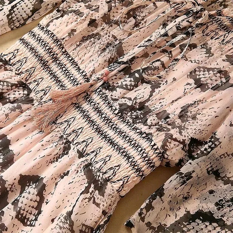 Новинка, женское весеннее платье, круглый вырез, средний рукав, винтажный принт, длинные платья