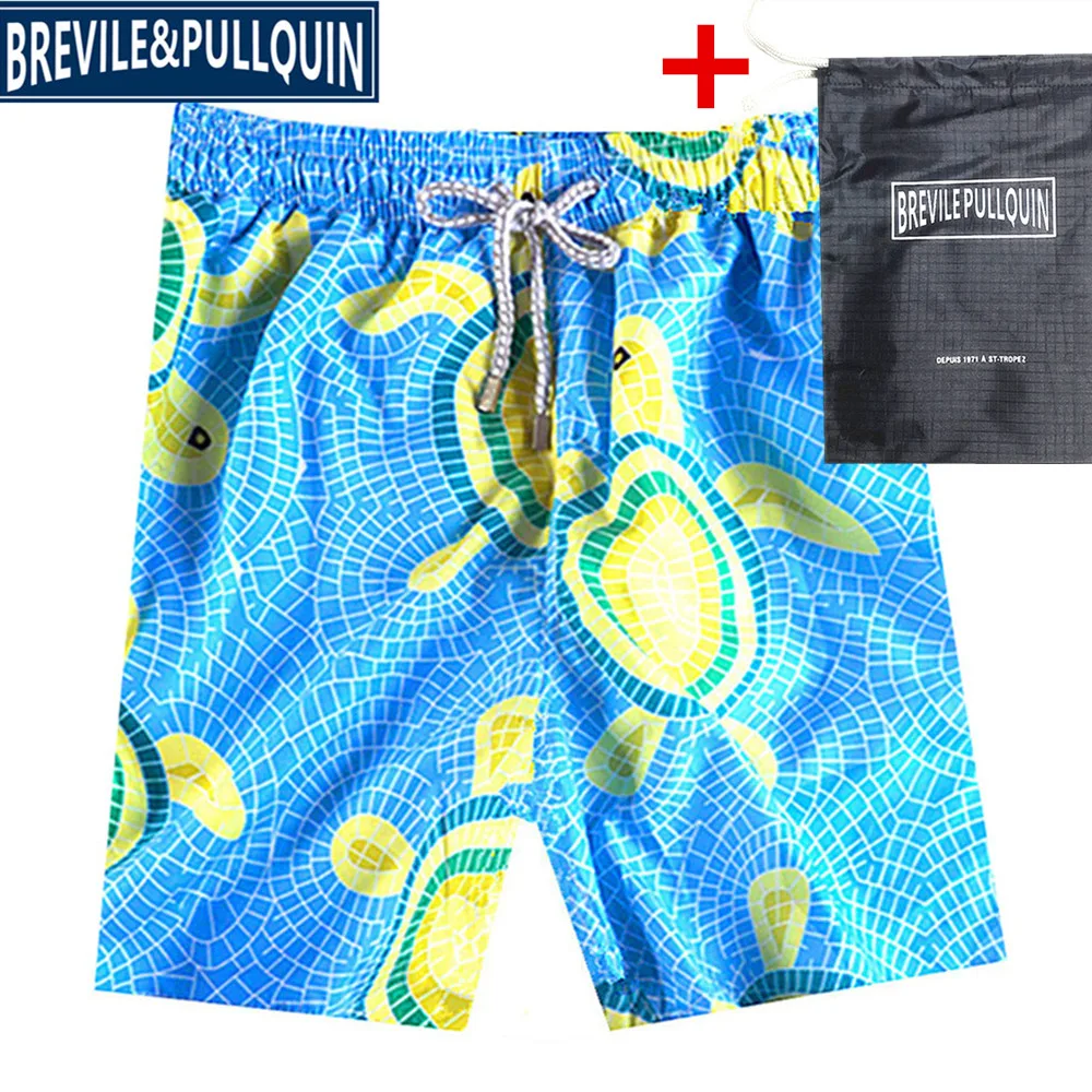 C Быстросохнущая спортивная одежда бермуды бренд Brevile pullquin пляжные шорты для мужчин купальный костюм черепахи мужские плавки+ подарочная сумка - Цвет: C