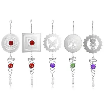 

3D Silent Rotating Stainless Steel Wind Chime Hollow Wall Hanging Ornaments with Ball Home Decoration