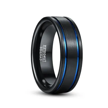 

Retro Round Blue Circle Groove Men Tungsten Carbide Rings Black High Polish Tungsten Ring Bijoux de Luxe