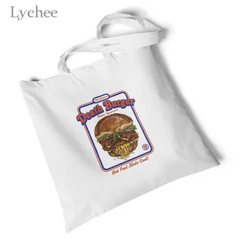 

Lychee Harajuku Devil Print Lady Canvas Bag Original Foldable Large Tote Bag Large Storage Reusable Shopping Bag Shoulder Bag