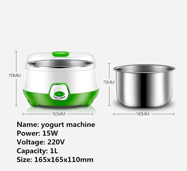 1Л Автоматическая Йогуртница бытовой мини Йогуртницы из нержавеющей стали лайнер Leben йогурт DIY инструмент кухонная техника 220 В