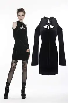 

Darkinlove Women's Gothic Lace-up Hollow Shoulders Velvet Dresses DW269