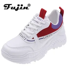 Fujin/кроссовки; женская дышащая Белая обувь; сетчатая Повседневная тонкая обувь; модная обувь на платформе с круглым носком и перекрестной шнуровкой; женская обувь, увеличивающая рост