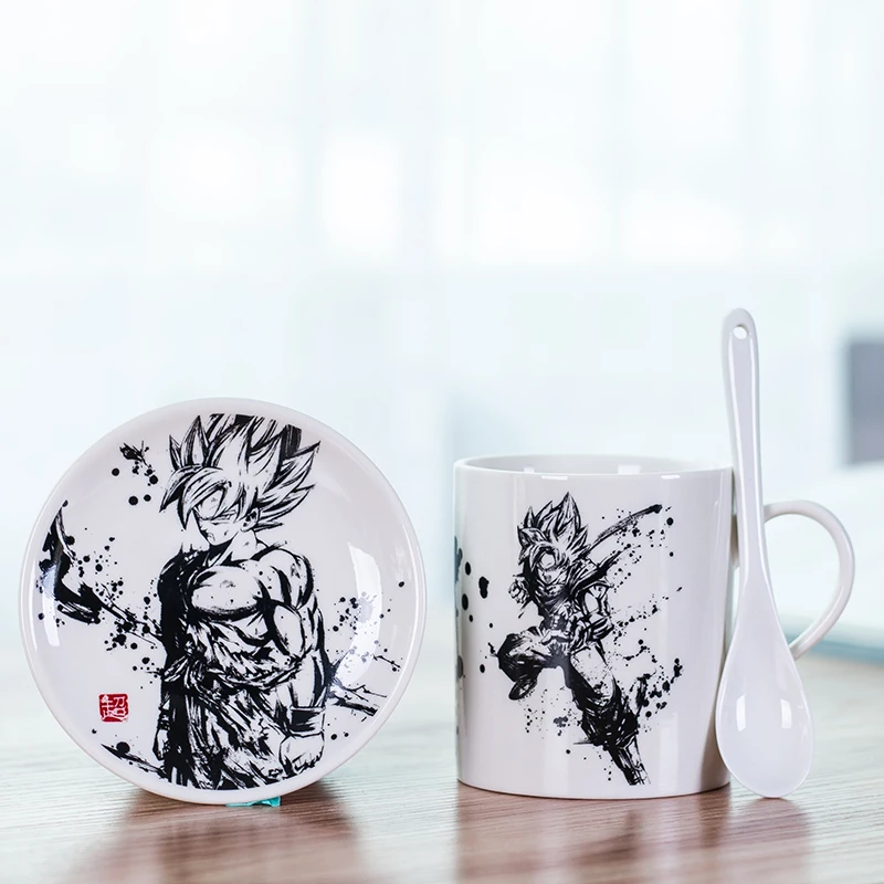 buy DRAGON BALL Z Mug With Dish And Spoon Anime Figure Goku Ceramics Coffee Cup For Boy Xmas Gift