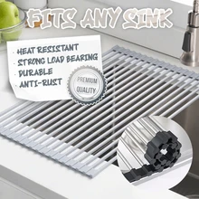 Foldable Drain Rack Roll-up Dish Drying Rack Over The Sink Multi-use Stainless Steel Kitchen Househould Magic Rolling Rack Black