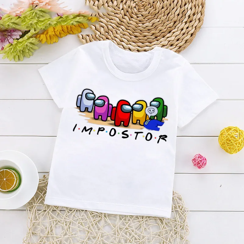 Футболка детская из мультфильма Игра Among Us с надписью Impostor | Детская одежда и