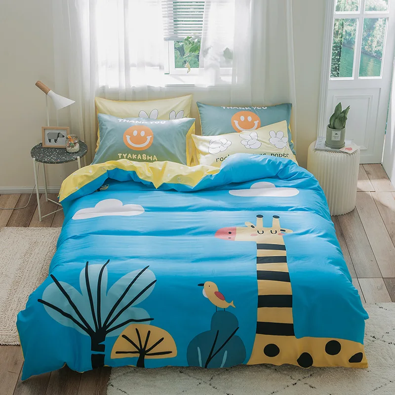 

ParkShin 100% Pure Cotton Bedding Set Giraffe Duvet Cover Fitted Sheet Double Queen Single Healthy To Adult Kids Bed Linen Set