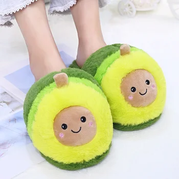 

New Cute Girls Stuffed indoor Slippers Cartoon Fruit Avocado Slippers Lovers Warm Woman Slippers Avocado Plush Shoes Children