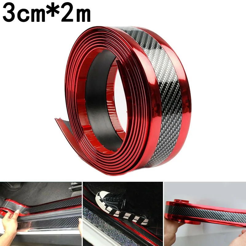 Декоративная накладка для автомобиля, наклейка против царапин, углеродное волокно, красный, защита для внедорожника, защита педали, Накладка на порог автомобиля