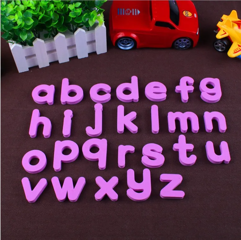 high quality 26 pcs Lowercase letter EVA fridge magnet stickers catoon Children's early education refrigerator magnet - Цвет: Фиолетовый