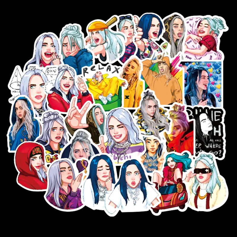 50 шт. Billie Eilish мультфильм водонепроницаемый стикер s Для Ноутбука Чемодан гитара скейтборд багаж автомобильный телефон DIY Детские игрушечные этикетки